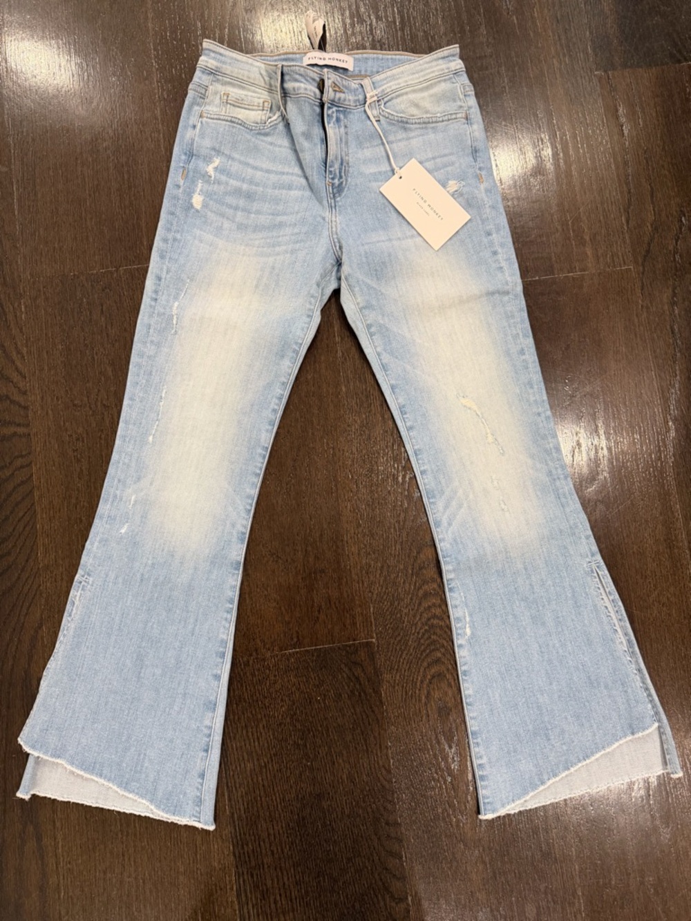 NWT Flying Monkey Light Blue Distressed Flare Jeans Women’s Size 27